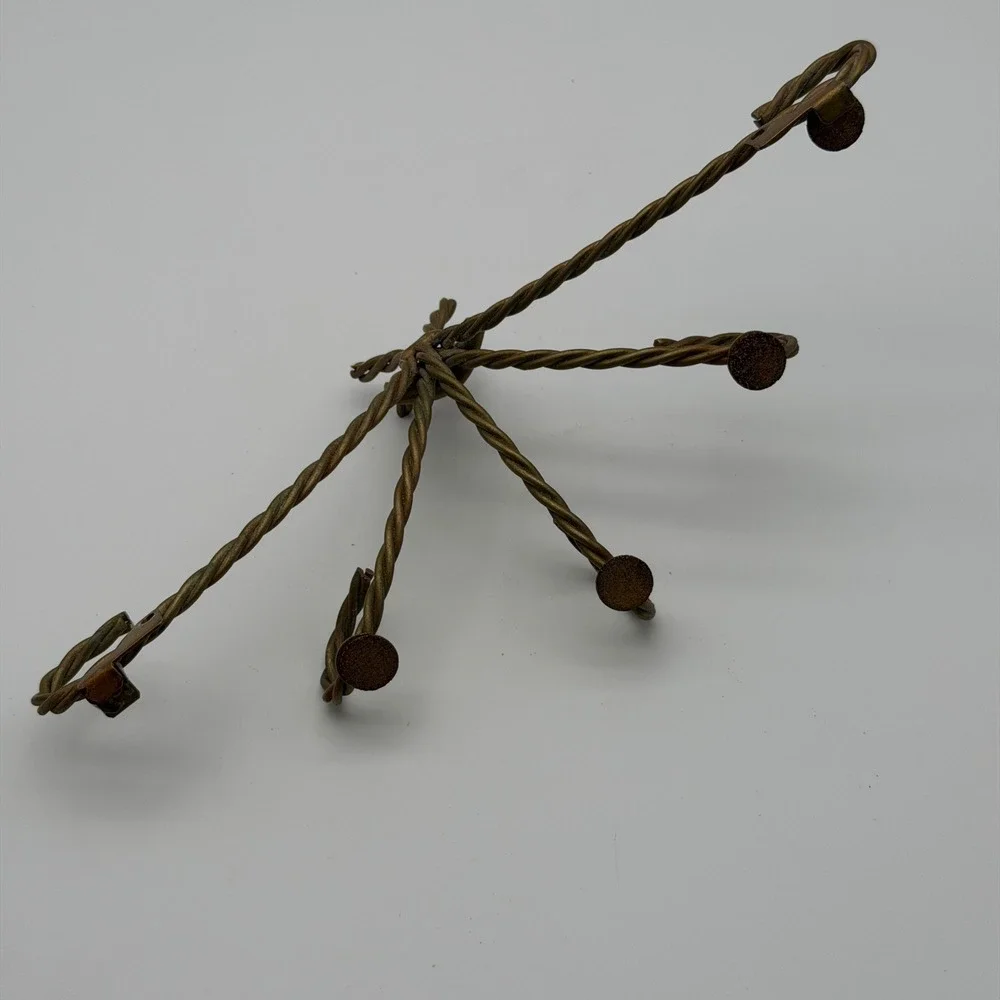 Vintage Gold Twisted Wire 5 Hook Wall Rack Mid Century Modern Wheat Sheaf Style